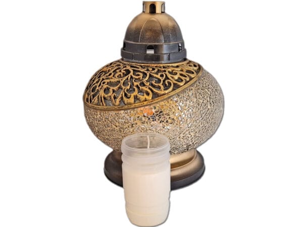 ZNICZ LAMPION NA GRÓB WAZA MOZAIKA ZŁOTO LUSTRZANE+WKŁAD