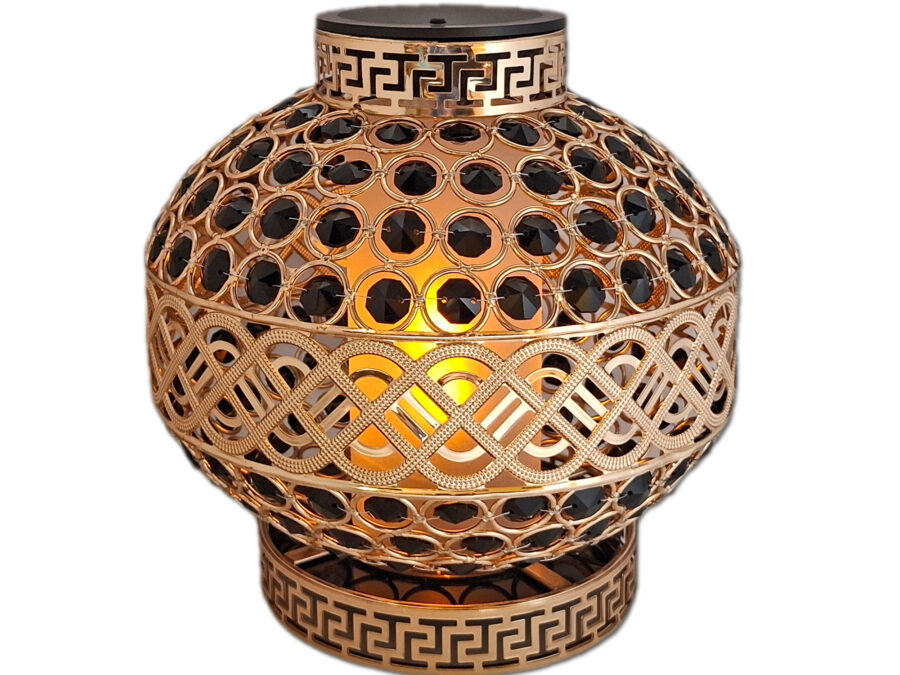 SOLAR SOLARNY FOTOWOLTAICZNY ZNICZ LAMPION VIP WAZA ZŁOTO-CZARNE KRYSZTAŁKI