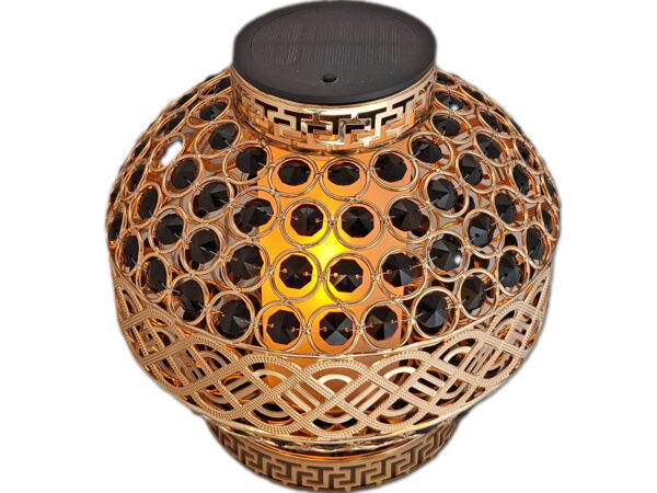 SOLAR SOLARNY FOTOWOLTAICZNY ZNICZ LAMPION VIP WAZA ZŁOTO-CZARNE KRYSZTAŁKI