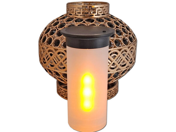 SOLAR SOLARNY FOTOWOLTAICZNY ZNICZ LAMPION VIP WAZA ZŁOTO-CZARNE KRYSZTAŁKI