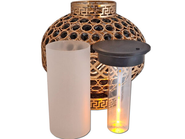 SOLAR SOLARNY FOTOWOLTAICZNY ZNICZ LAMPION VIP WAZA ZŁOTO-CZARNE KRYSZTAŁKI