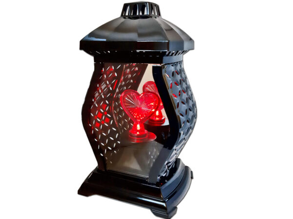 ZNICZ ZNICZE LAMPION NA GRÓB WAZA RTN CZARNA+SERCE LED