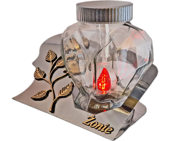 ŻONA ŻONIE SOLARNY ZNICZ LAMPION FOTOWOLTAICZNY NA GRÓB SERCE SKOS SREBRO