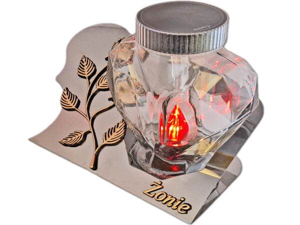 ŻONA ŻONIE SOLARNY ZNICZ LAMPION FOTOWOLTAICZNY NA GRÓB SERCE SKOS SREBRO