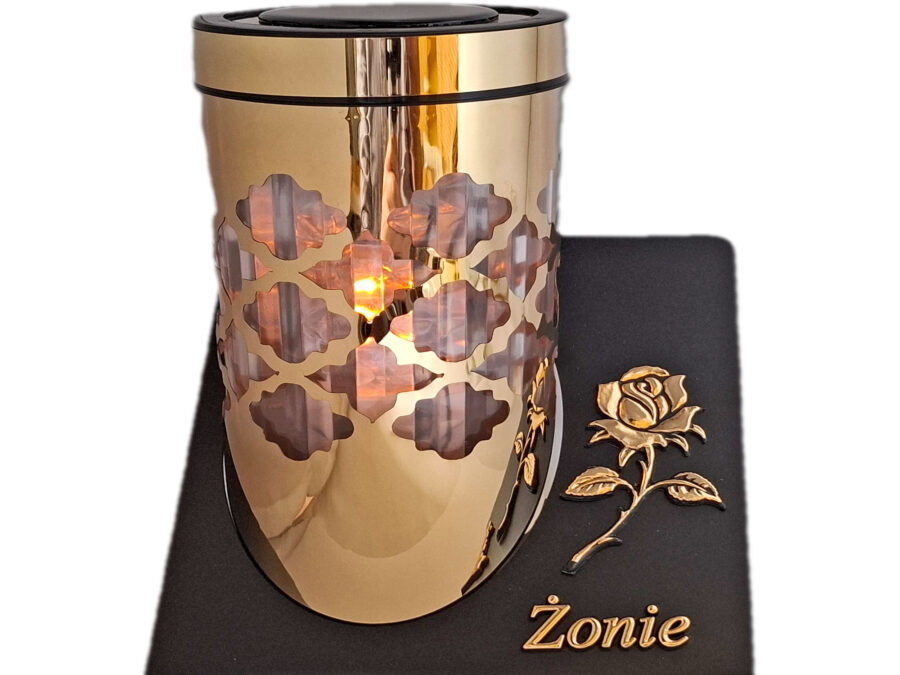 ŻONA ŻONIE ZNICZ LAMPION SOLARNY SOLAR FOTOWOLTAICZNY TUBA RÓŻA ZŁOTO