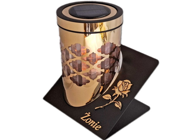 ŻONA ŻONIE ZNICZ LAMPION SOLARNY SOLAR FOTOWOLTAICZNY TUBA RÓŻA ZŁOTO