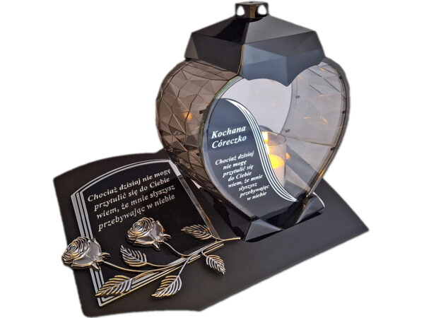 CÓRKA CÓRCE ZNICZ LAMPION NA GRÓB SERCE SREBRO SKOS SENTENCJA+ ŚWIECA