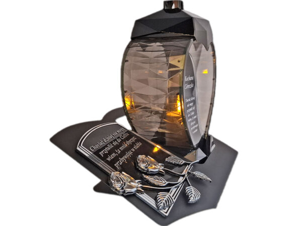 CÓRKA CÓRCE ZNICZ LAMPION NA GRÓB SERCE SREBRO SKOS SENTENCJA+ ŚWIECA