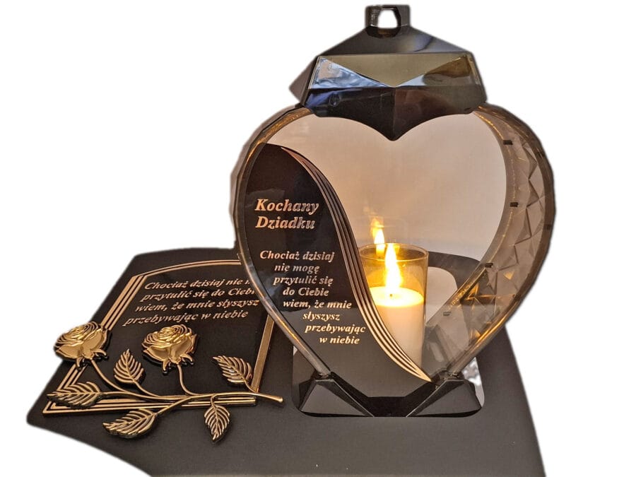DZIADEK DZIADKOWI ZNICZ LAMPION NA GRÓB SERCE ZŁOTO SKOS SENTENCJA+ ŚWIECA