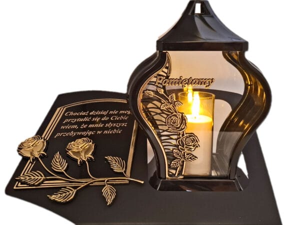 PAMIĘTAMY ZNICZ LAMPION NA GRÓB FAR M CZARNY SKOS SENTENCJA+ ŚWIECA