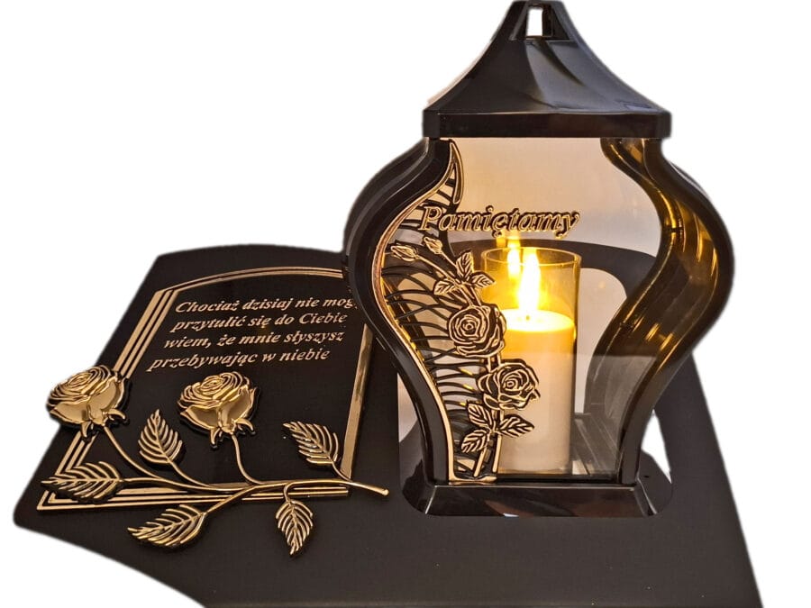 PAMIĘTAMY ZNICZ LAMPION NA GRÓB FAR M CZARNY SKOS SENTENCJA+ ŚWIECA