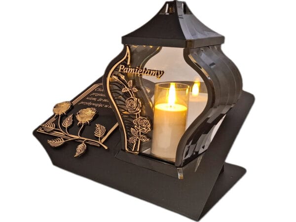 PAMIĘTAMY ZNICZ LAMPION NA GRÓB FAR M CZARNY SKOS SENTENCJA+ ŚWIECA