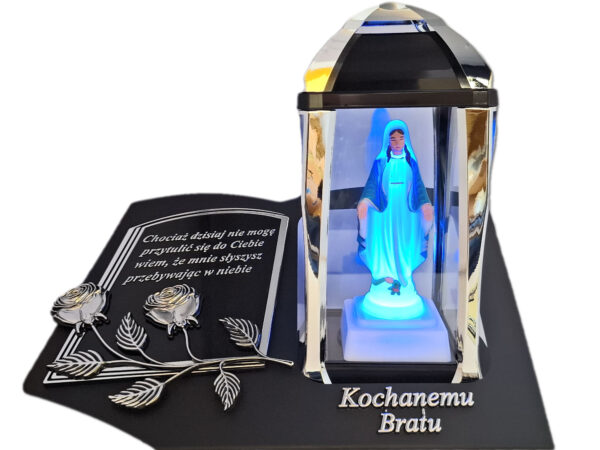 BRAT BRATU ZNICZ LAMPION NA GRÓB KPL SREBRO SKOS SENTENCJA+ FIGURKA LED