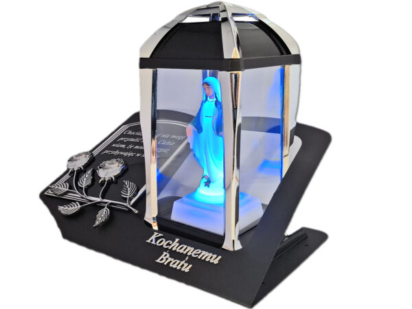 BRAT BRATU ZNICZ LAMPION NA GRÓB KPL SREBRO SKOS SENTENCJA+ FIGURKA LED