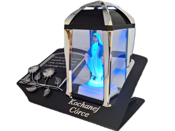 CÓRKA CÓRCE ZNICZ LAMPION NA GRÓB KPL SREBRO SKOS SENTENCJA+ FIGURKA LED