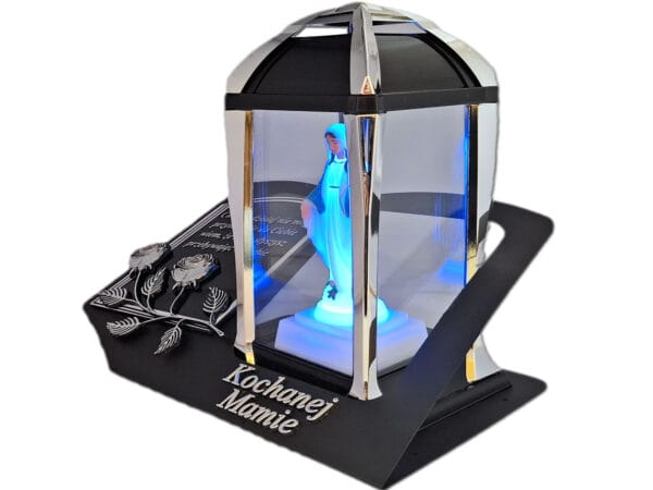 MAMA MAMIE ZNICZ LAMPION NA GRÓB KPL SREBRO SKOS SENTENCJA+ FIGURKA LED