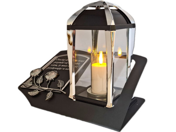 ZNICZ LAMPION NA GRÓB KPL SREBRO SKOS SENTENCJA+ ŚWIECA