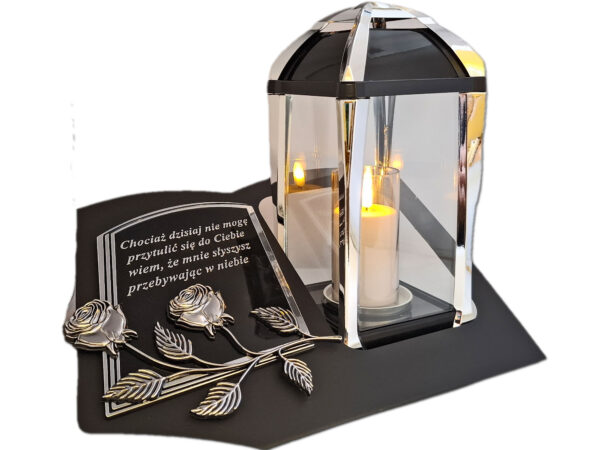 ZNICZ LAMPION NA GRÓB KPL SREBRO SKOS SENTENCJA+ ŚWIECA