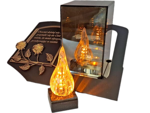 ZNICZ LAMPION NA GRÓB LUSTRO 3D ZŁOTO SKOS SENTENCJA+WKŁAD LED