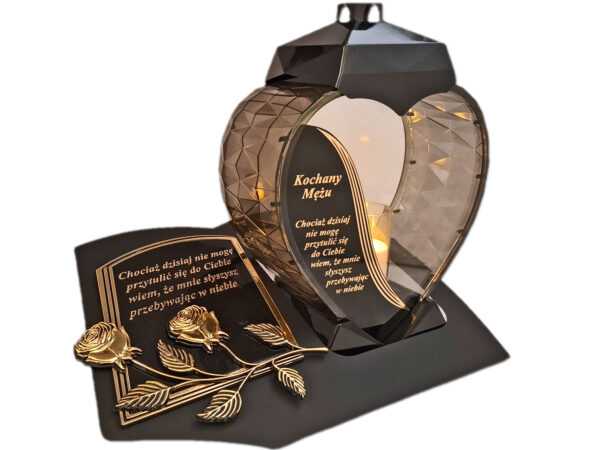 blach-mezu-zloto-sw3.jpg MĄŻ MĘŻOWI ZNICZ LAMPION NA GRÓB SERCE ZŁOTO SKOS SENTENCJA+ ŚWIECA
