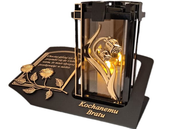 BRAT BRATU ZNICZ LAMPION NA GRÓB PLK RÓŻA ZŁ CZARNY SKOS SENTENCJA+ ŚWIECA