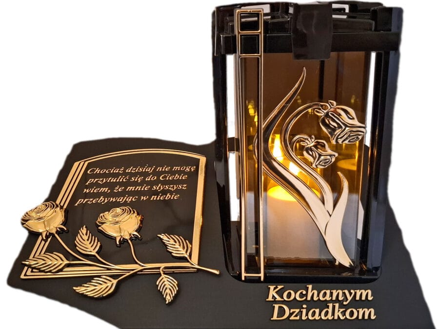 DZIADKOM ZNICZ LAMPION NA GRÓB PLK RÓŻA ZŁ CZARNY SKOS SENTENCJA+ ŚWIECA
