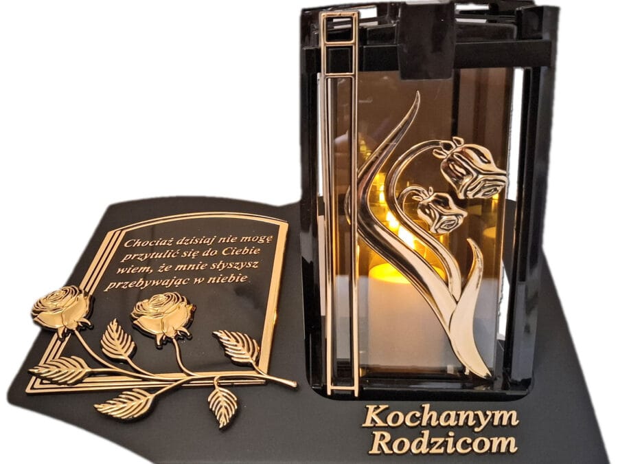 blach-plk-3d-ro-zl-rod-sw1.jpg RODZICE RODZICOM ZNICZ LAMPION NA GRÓB PLK RÓŻA ZŁ C SKOS SENTENCJA+ ŚWIECA