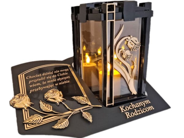 RODZICE RODZICOM ZNICZ LAMPION NA GRÓB PLK RÓŻA ZŁ C SKOS SENTENCJA+ ŚWIECA