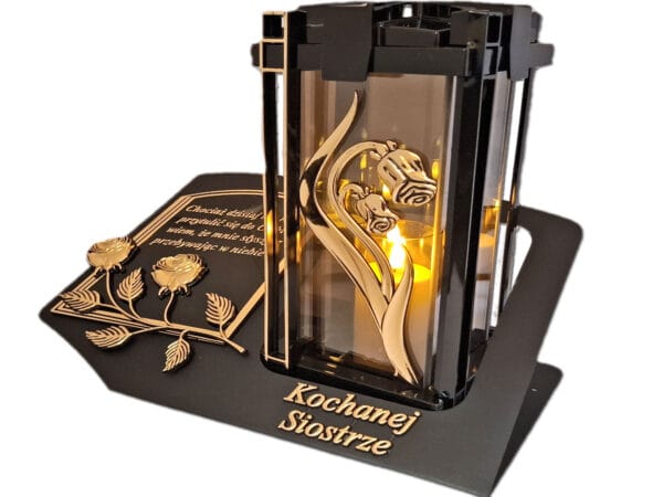 blach-plk-3d-ro-zl-sio-sw2.jpg SIOSTRA SIOSTRZE ZNICZ LAMPION NA GRÓB PLK RÓŻA ZŁ C SKOS SENTENCJA+ ŚWIECA