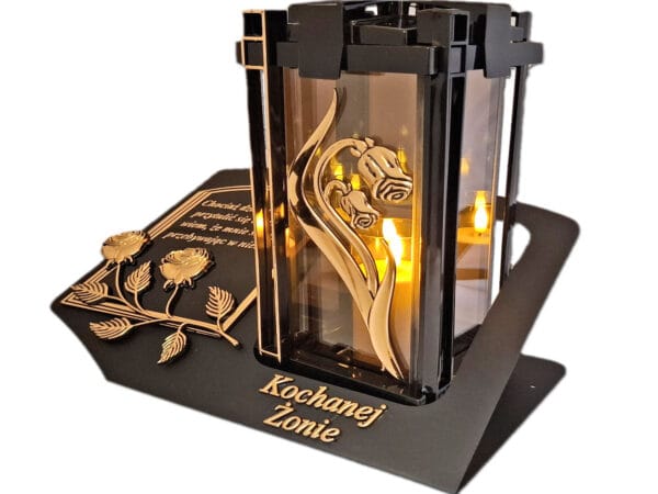 ŻONA ŻONIE ZNICZ LAMPION NA GRÓB PLK RÓŻA ZŁ CZARNY SKOS SENTENCJA+ ŚWIECA
