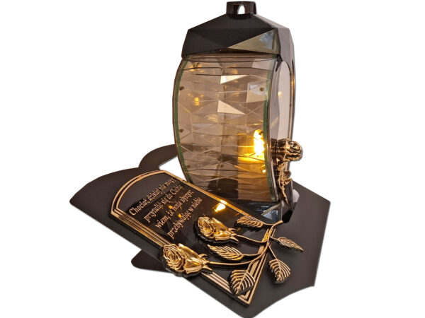 PAMIĘTAMY ZNICZ LAMPION NA GRÓB SERCE DUŻE CZARNE SKOS SENTENCJA+ ŚWIECA