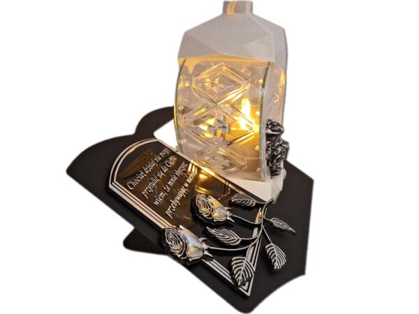 SYN SYNOWI ZNICZ LAMPION NA GRÓB SERCE M BIAŁE SKOS SENTENCJA+ ŚWIECA