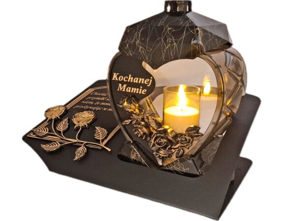 MAMA MAMIE ZNICZ LAMPION NA GRÓB SERCE M CZARNE SKOS SENTENCJA+ ŚWIECA