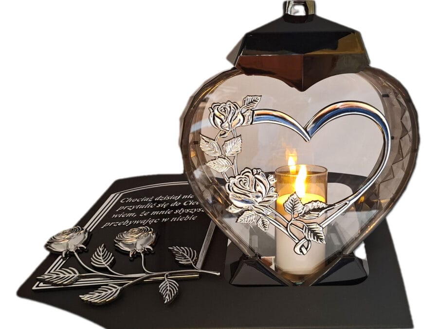 blach-serc-impak-serc-sw1.jpg ZNICZ LAMPION NA GRÓB SERCE I SERCE SREBRO SKOS SENTENCJA+ ŚWIECA