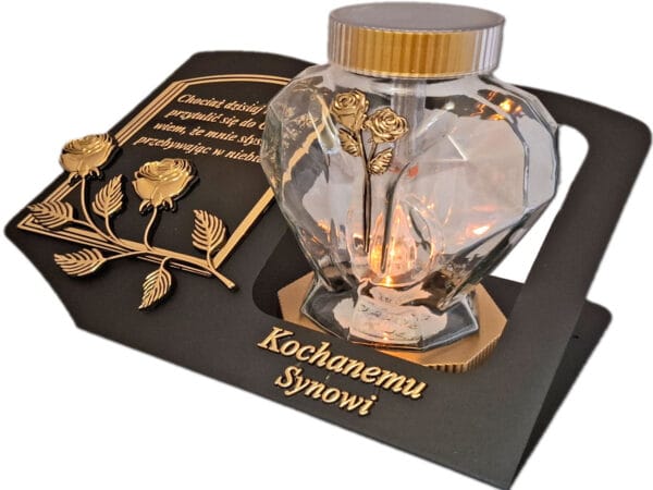 blach-solar-zlo-cort-syn2.jpg SYN SYNOWI SOLARNY ZNICZ LAMPION NA GRÓB SERCE SZKŁO ZŁOTO SKOS SENTENCJA