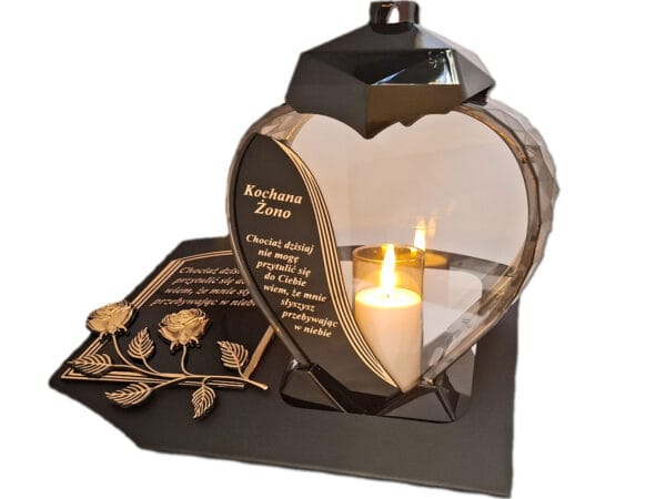 blach-zono-zlot-sw2.jpg ŻONA ŻONIE ZNICZ LAMPION NA GRÓB SERCE ZŁOTO SKOS SENTENCJA+ ŚWIECA