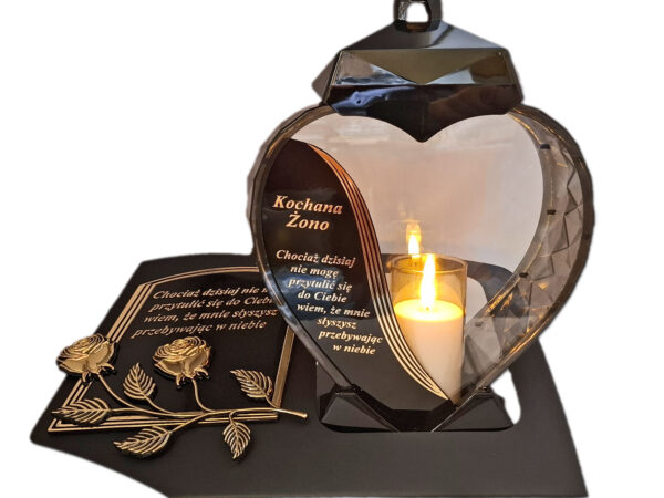 blach-zono-zlot-sw3.jpg ŻONA ŻONIE ZNICZ LAMPION NA GRÓB SERCE ZŁOTO SKOS SENTENCJA+ ŚWIECA