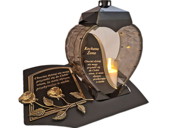 blach-zono-zlot-sw4.jpg ŻONA ŻONIE ZNICZ LAMPION NA GRÓB SERCE ZŁOTO SKOS SENTENCJA+ ŚWIECA