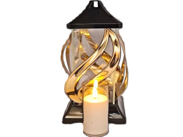 florencja-zl-sw1.jpg ZNICZ ZNICZE LAMPION NA GRÓB FLA METALIZA ZŁOTO+ŚWIECA LED