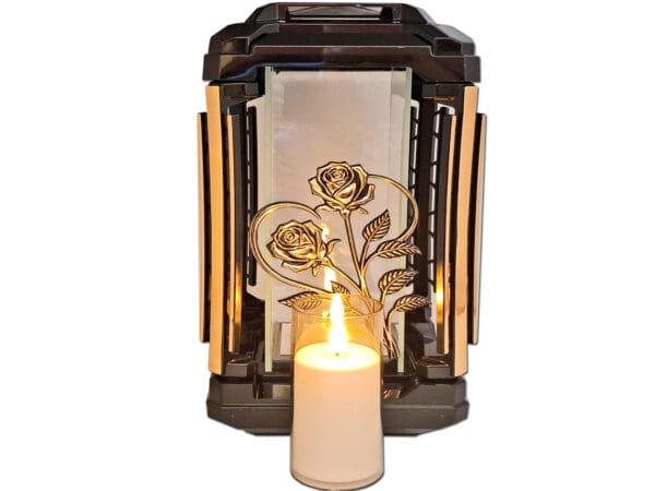 ZNICZ ZNICZE LAMPION NA GRÓB KWADRAT DUŻY CZARNY+ŚWIECA LED