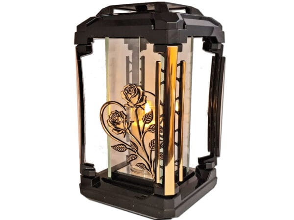 ZNICZ ZNICZE LAMPION NA GRÓB KWADRAT DUŻY CZARNY+ŚWIECA LED