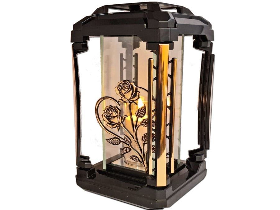 ZNICZ ZNICZE LAMPION NA GRÓB KWADRAT DUŻY CZARNY+ŚWIECA LED