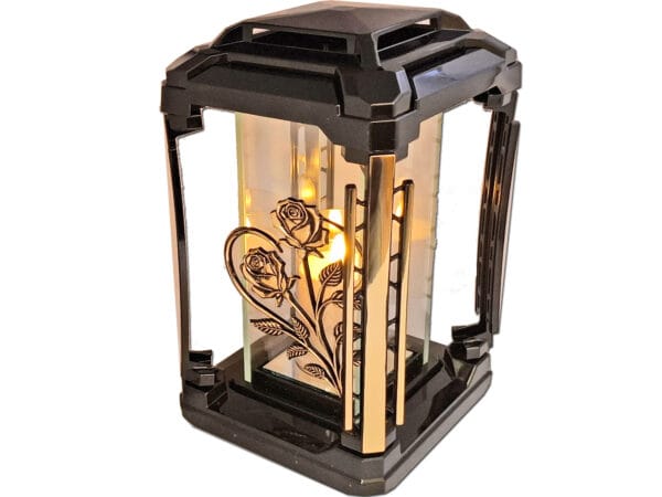 ZNICZ ZNICZE LAMPION NA GRÓB KWADRAT DUŻY CZARNY+ŚWIECA LED