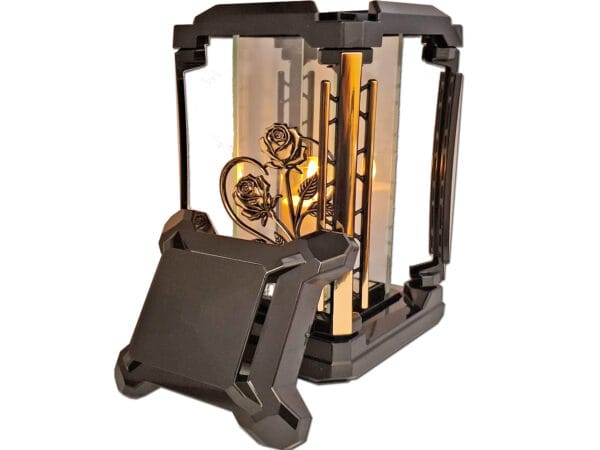 ZNICZ ZNICZE LAMPION NA GRÓB KWADRAT DUŻY CZARNY+ŚWIECA LED