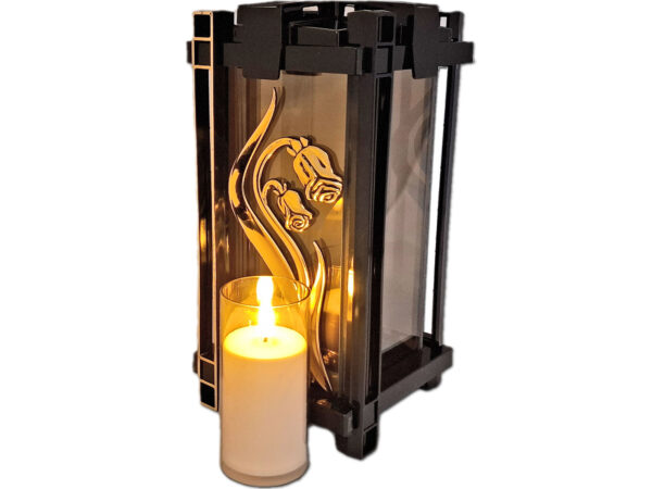 ZNICZ LAMPION NA GRÓB PLK RÓŻA ZŁOTA+ ŚWIECA LED