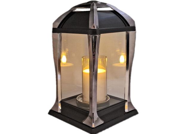 ZNICZ ZNICZE LAMPION LATARNIA NA GRÓB KPL GRAFIT+ŚWIECA LED