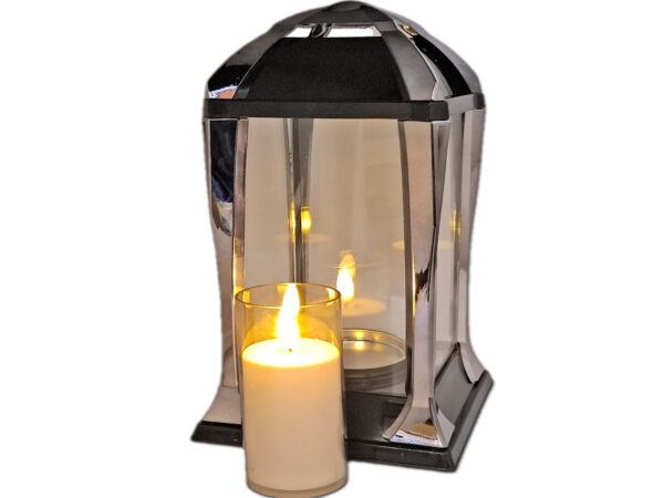 ZNICZ ZNICZE LAMPION LATARNIA NA GRÓB KPL GRAFIT+ŚWIECA LED