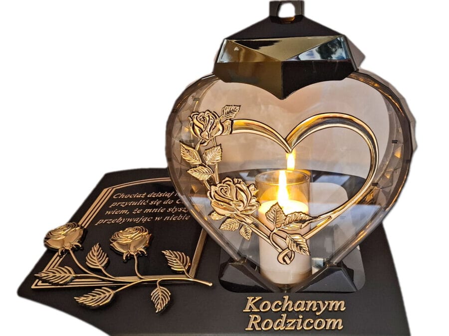 blach-ser-imp-rod-zlo-sw1.jpg RODZICE ZNICZ LAMPION NA GRÓB SERCE I SERCE ZŁOTO SKOS SENTENCJA+ ŚWIECA