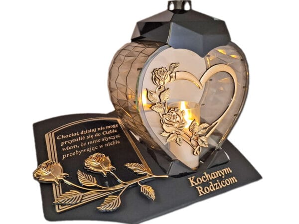 blach-ser-imp-rod-zlo-sw2.jpg RODZICE ZNICZ LAMPION NA GRÓB SERCE I SERCE ZŁOTO SKOS SENTENCJA+ ŚWIECA