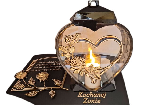 blach-ser-imp-zon-zlo-sw1.jpg ŻONA ŻONIE ZNICZ LAMPION NA GRÓB SERCE I SERCE ZŁOTO SKOS SENTENCJA+ ŚWIECA